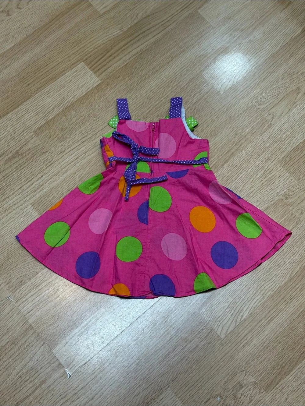 Vintage Y2K Rare Too Girls 12M Hot Pink Polka Dot Bow Strap Party Dress